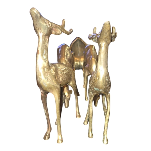 Vintage Mid-Century Modern Solid Brass Sleigh & Four Reindeer Christmas Decor - Picture 7 of 8